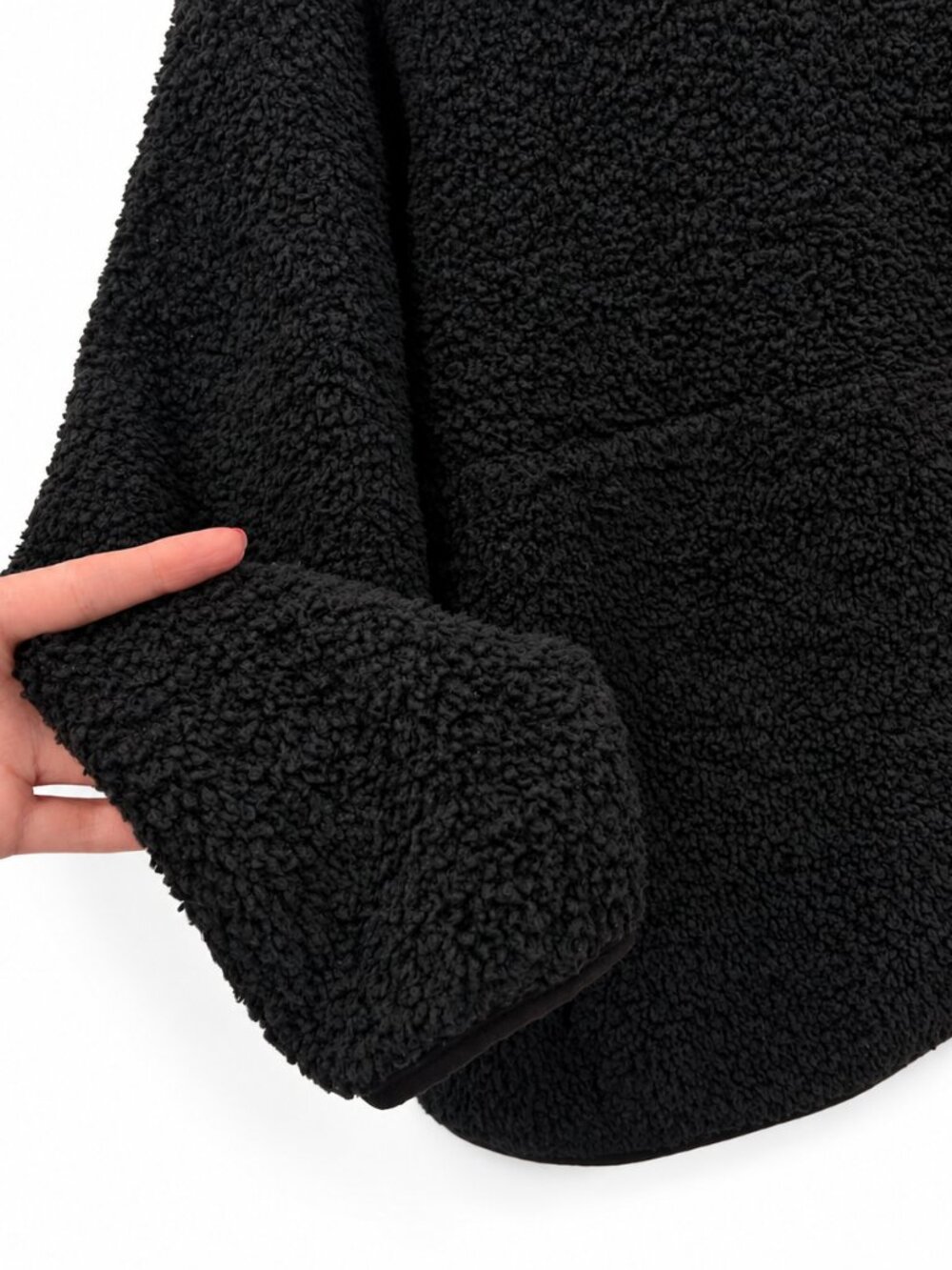 SKIMS Cozy Knit Pullover Onyx Black Teddy Sherpa Fleece Snap Neck L/XL - Picture 2 of 4